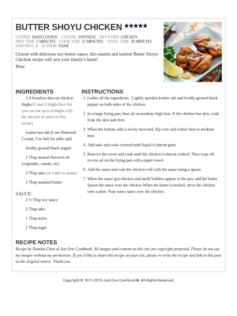 Butter Shoyu Chicken Just One Cookbook PDF Sauce Soy Sauce