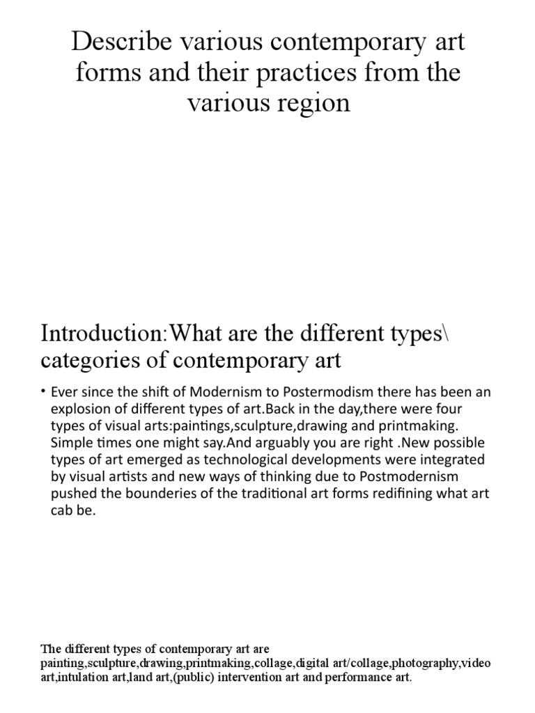 Describe Various Contemporary Art Forms and Their Practices From The Various Region PDF