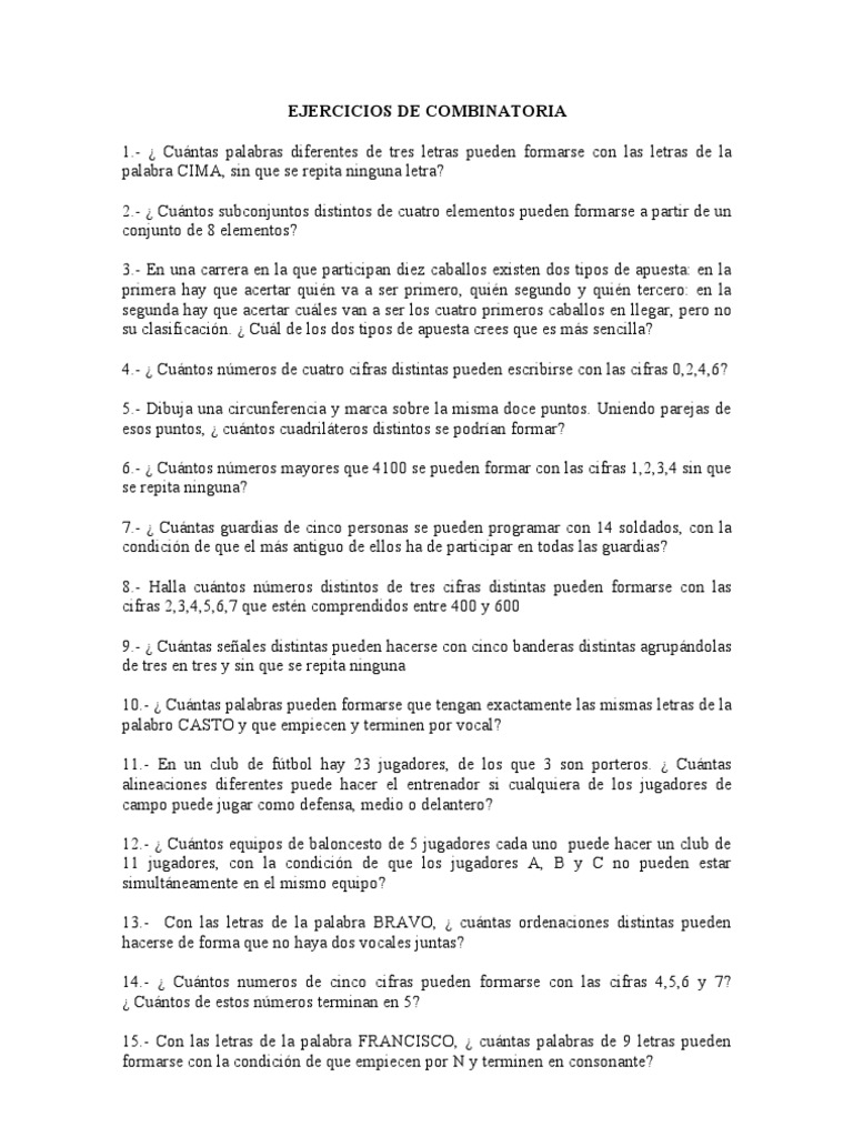 Problemas de Combinatoria Resueltos | PDF | Combinatoria | Deportes