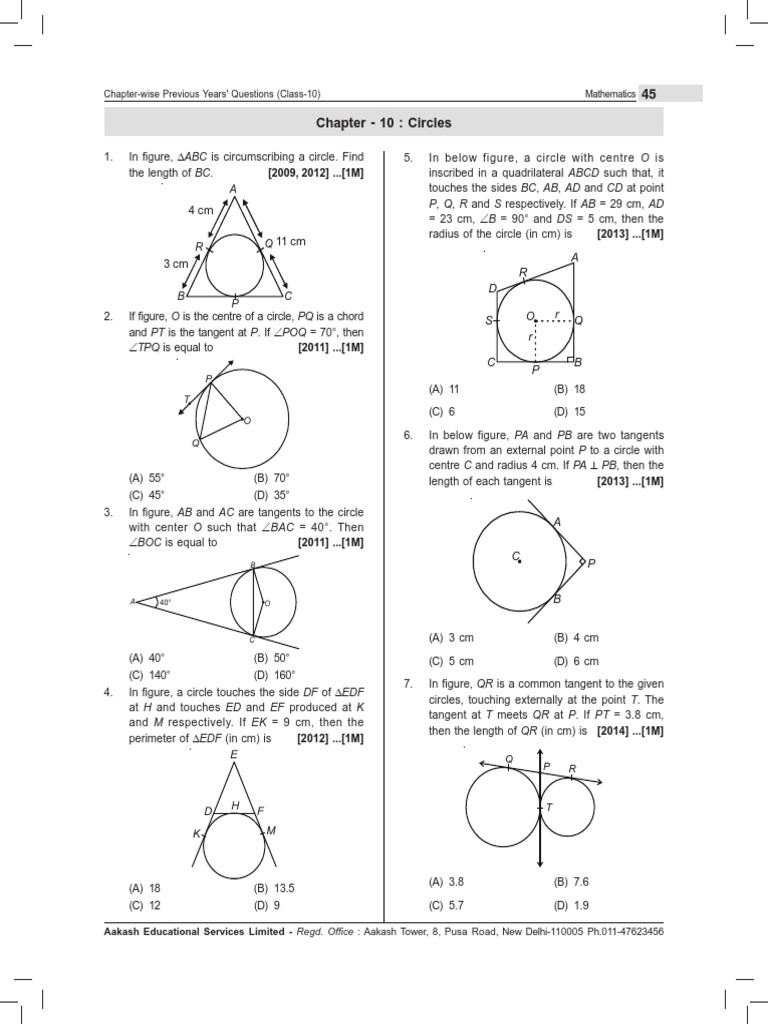 Class 10 Math: Circles Questions Guide | PDF | Circle | Mathematical ...