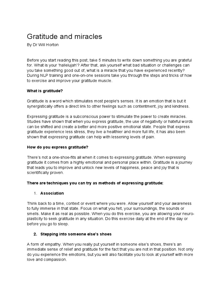 The Power of Gratitude and Miracles | PDF | Gratitude | Psychological ...