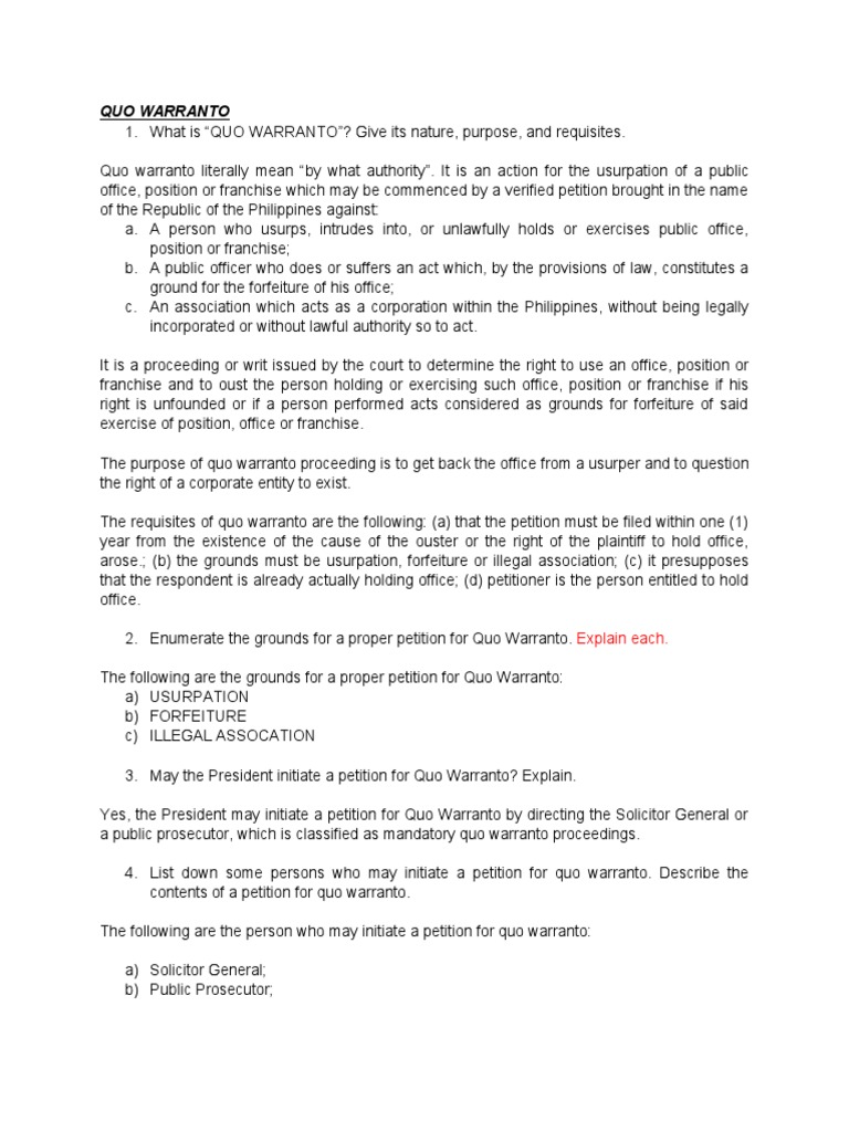 Quo Warranto PDF Foreclosure Mortgage Law