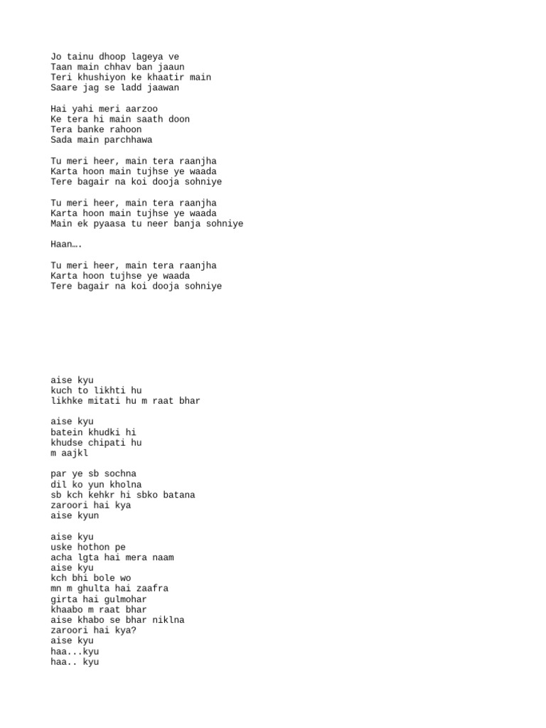 Romantic Lyrics: Heer Raanjha Theme | PDF | Social Science | Religion ...