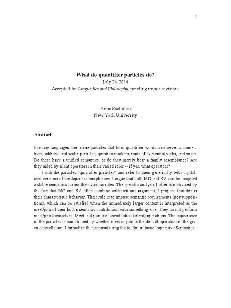 Understanding Quantifier Particles in Linguistics | PDF | Morphology ...