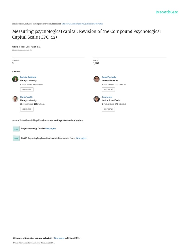 Revision of The Compound Psychological Capital Scale 12 | PDF ...