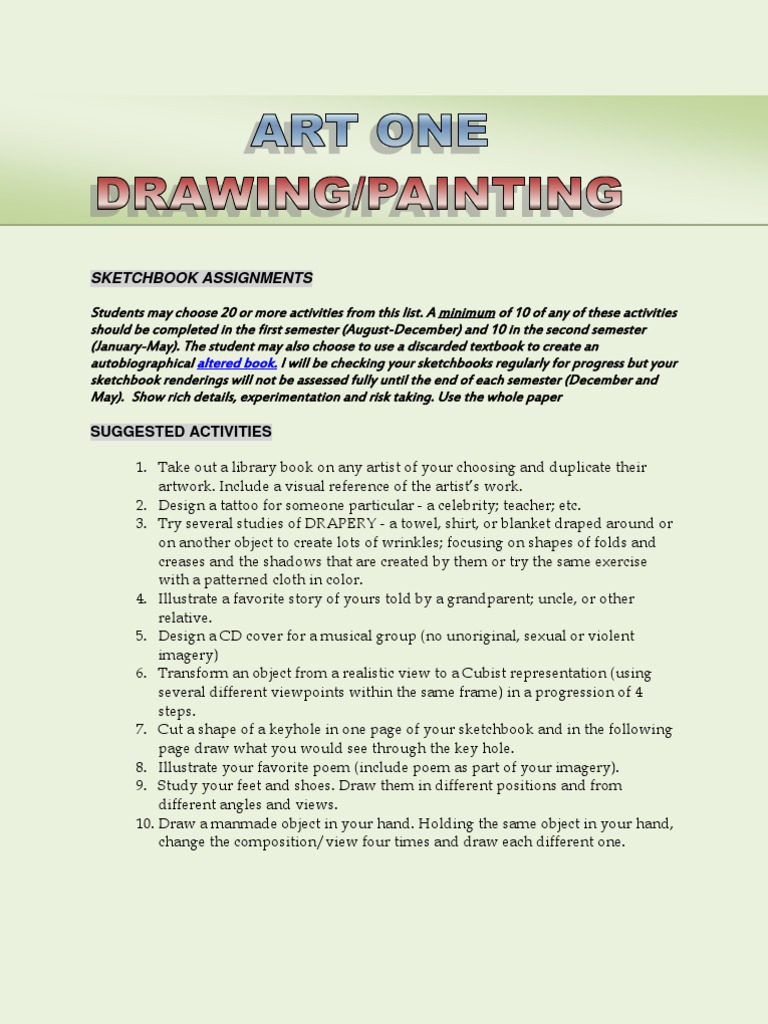 Sketchbook Assignments Art1 And Drawing Pdf Drawing Paintings