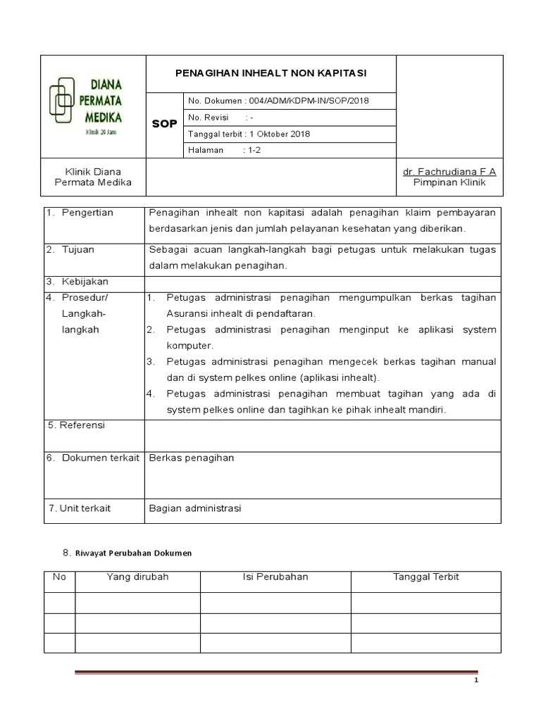 Sop Penagihan Inhelt Non Kapitasi. Rev | PDF
