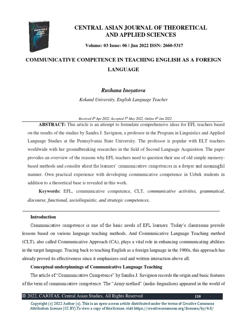Communicative Competence in Teaching English As A Foreign Language ...