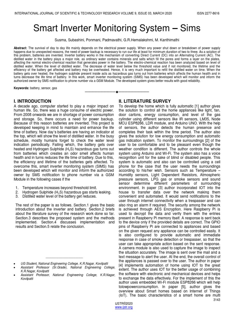 Smart inverter monitoring system sims ii literature survey