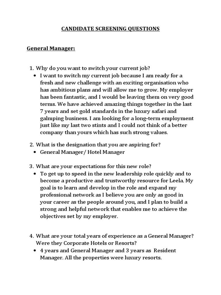 Candidate Screening Questions PDF Leadership Social Media