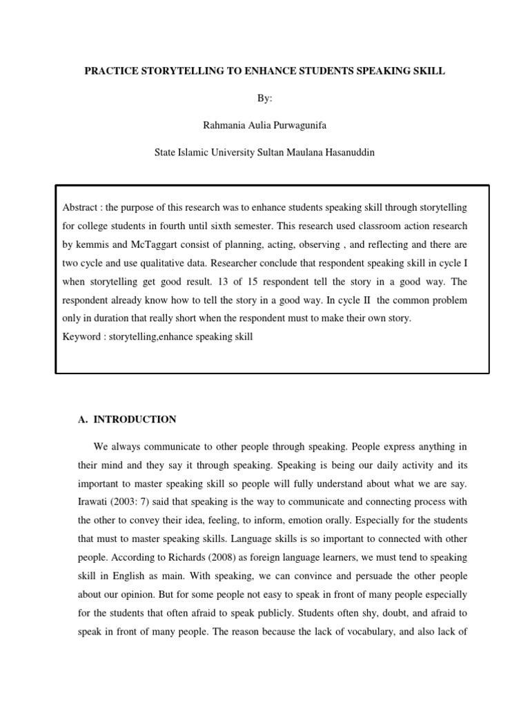 Enhance Speaking Skills Through Storytelling | PDF | Storytelling | Fluency