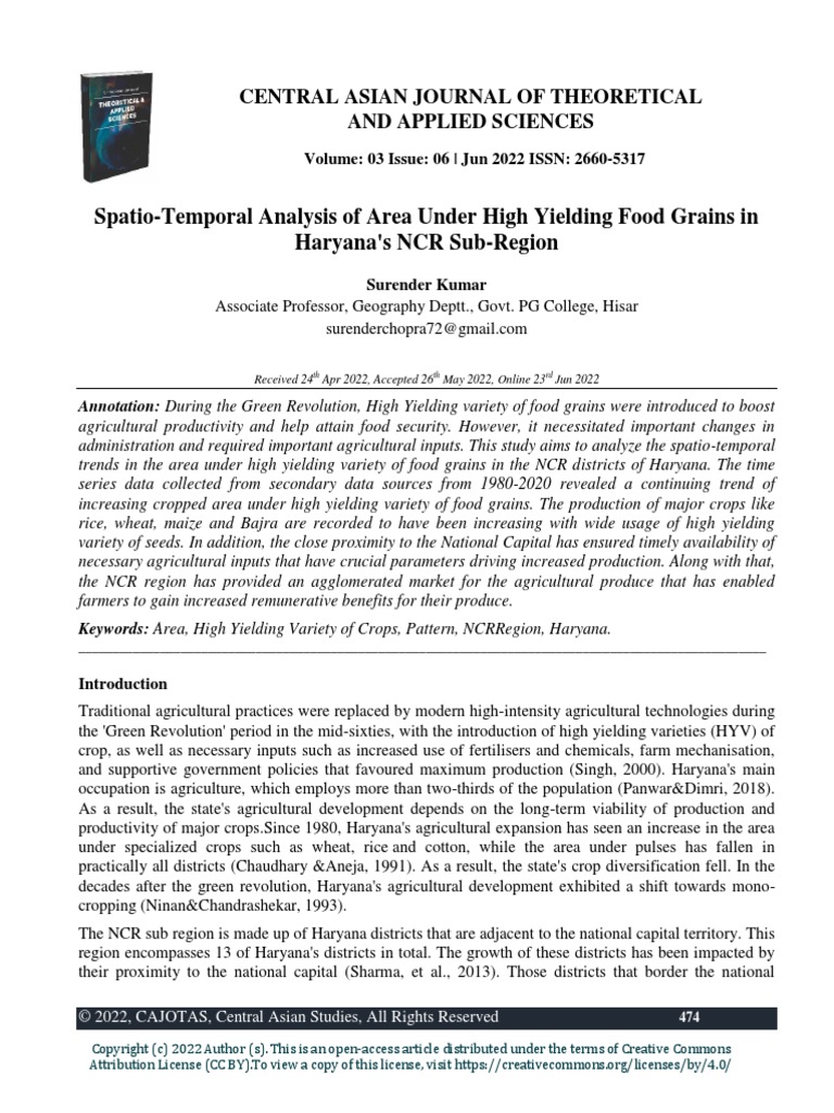 Spatio-Temporal Analysis of Area Under High Yielding Food Grains in ...