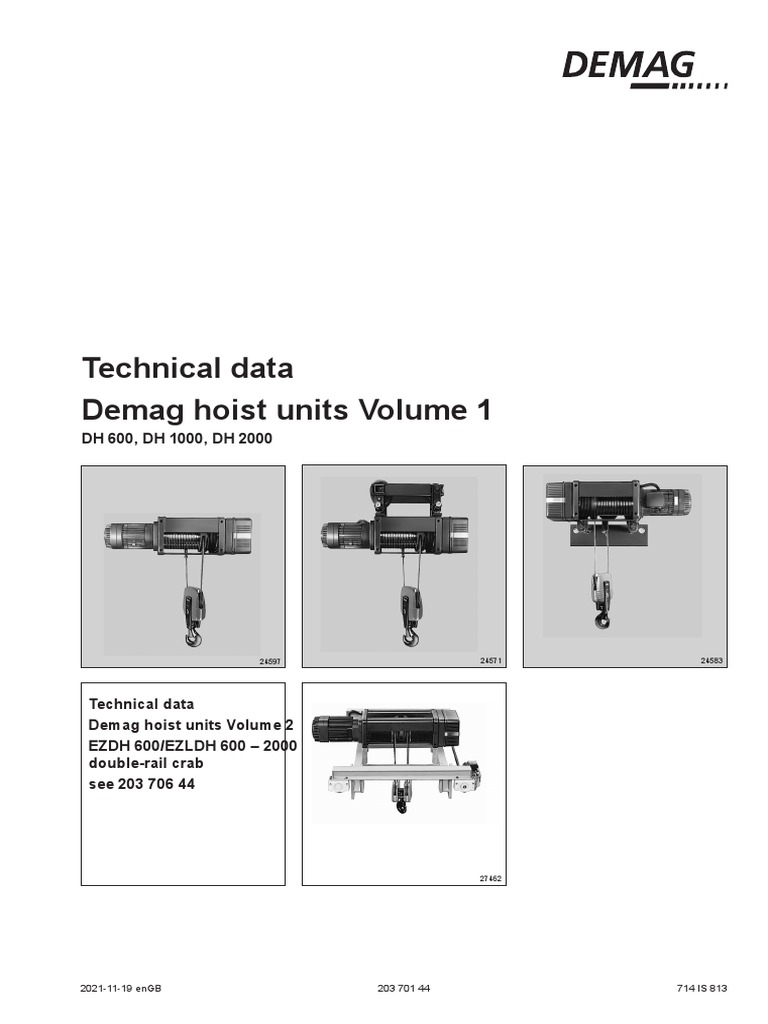 Demag Hoist Units Technical Data | PDF | Electric Motor | Manufactured ...