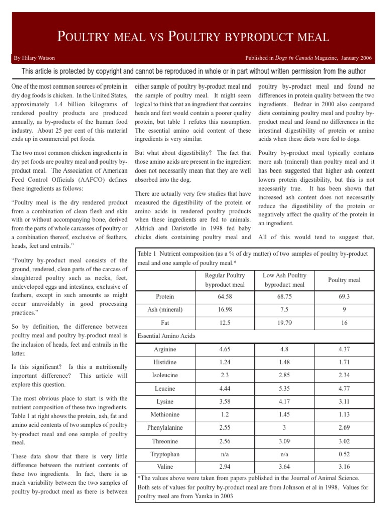 Poultry Meal Vs Poultry by Product Meal PDF Proteins Foods