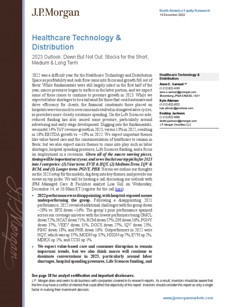 Healthcare Technology & Distribution JPM PDF Bloomberg L.P. Stocks