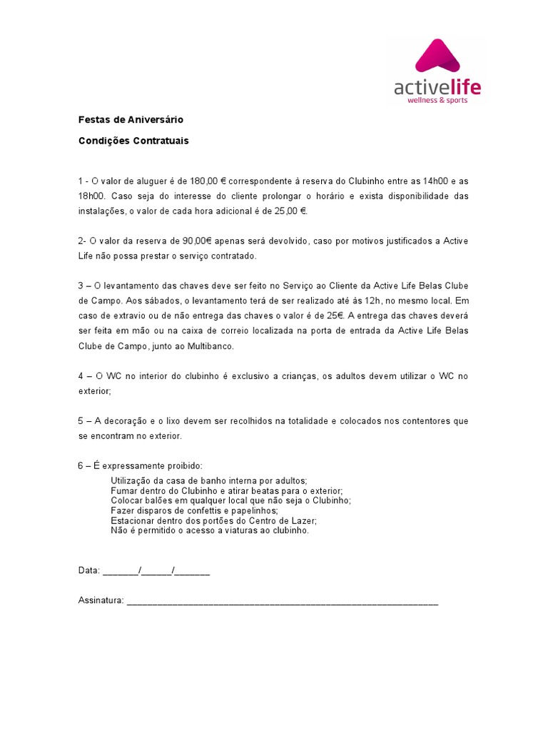Regulamento Festa Aniversario Template PDF