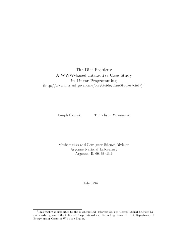 Diet Problem Case Study | PDF | Linear Programming | Mathematical ...