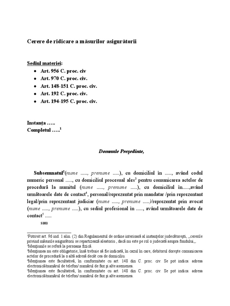 Cerere de Ridicare A Masurilor Asiguratorii | PDF