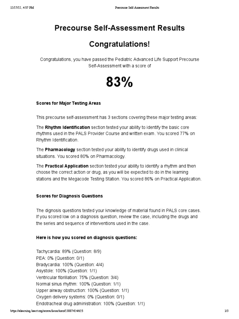 PALS Precourse Self-Assessment Results | PDF | Cardiopulmonary ...