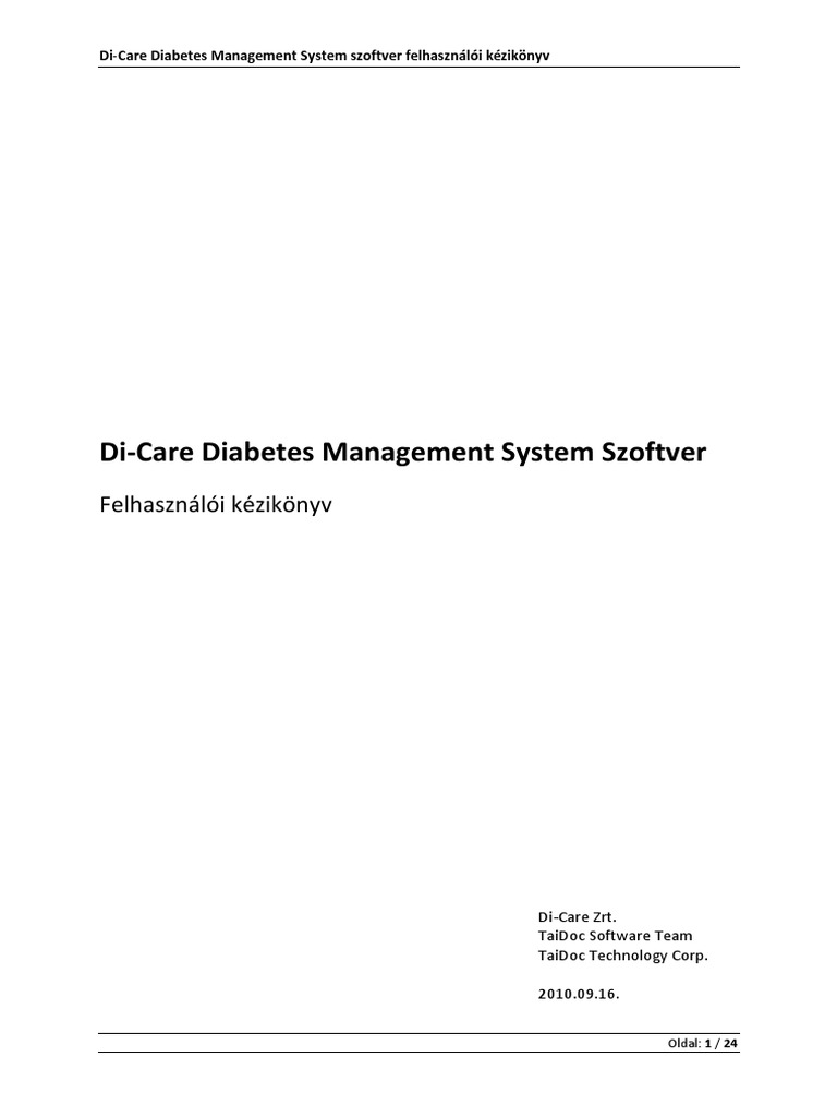 DiCare Diabetes Management System Szoftver PDF