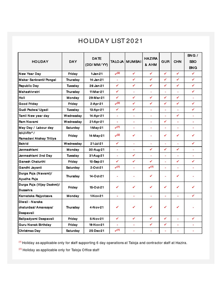Holiday Calendar 2021 PDF Religious Festivals Indian Religions
