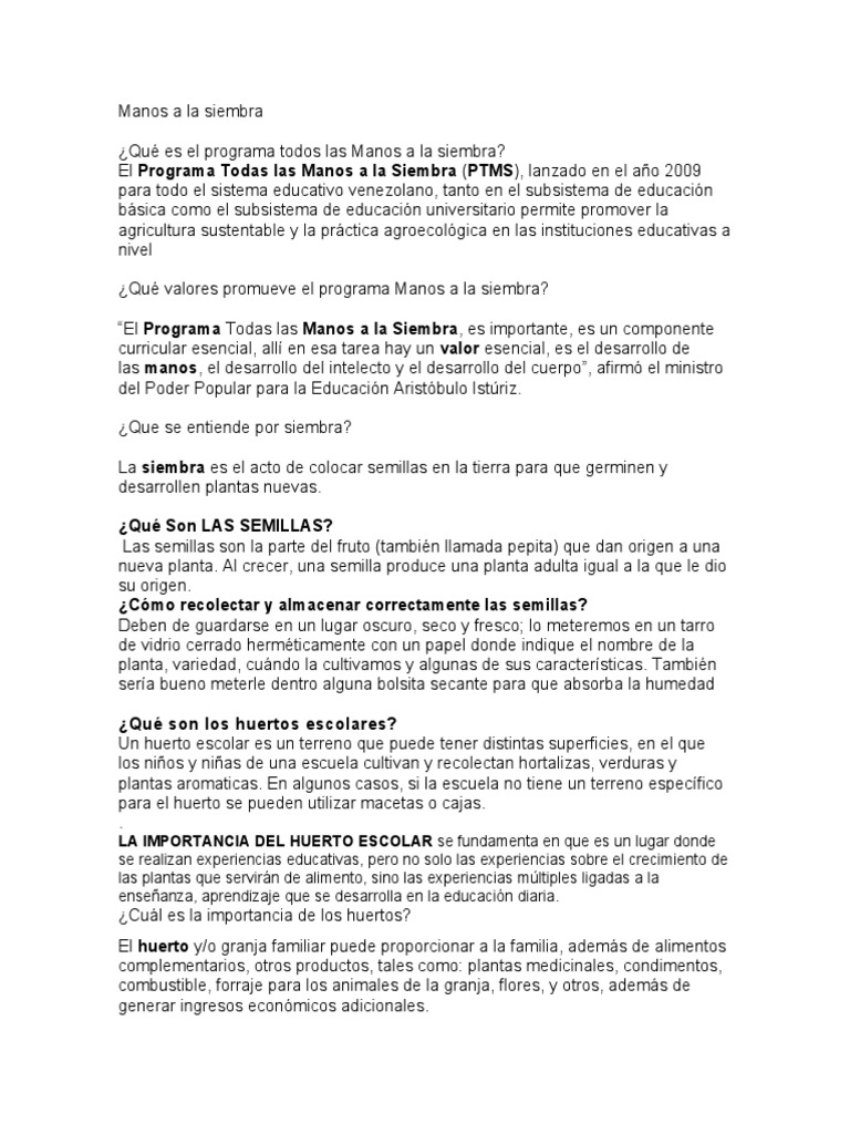 Manos a la Siembra: Huertos Escolares | PDF | Huerta | Vegetales