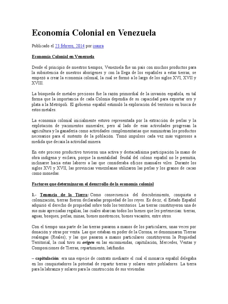 Economía Colonial en | PDF | Agricultura | Venezuela
