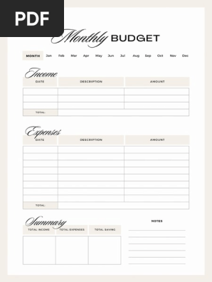 Beige Minimalist Monthly Budget Planner