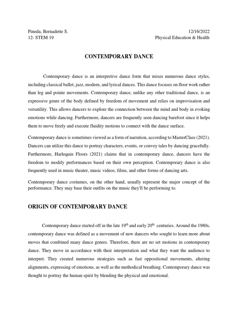 Contemporary Dance Pdf Dances Ballet