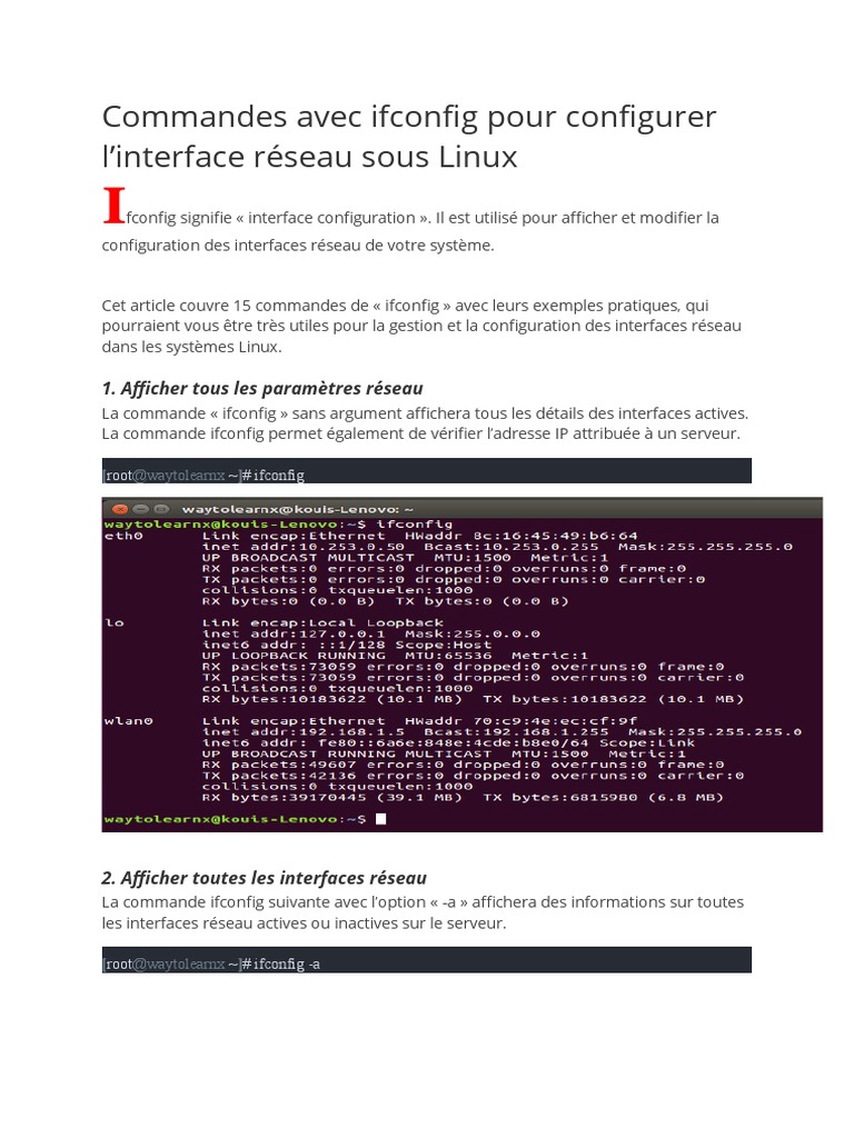 Commandes ifconfig pour Linux | PDF | Adresse IP | Informatique