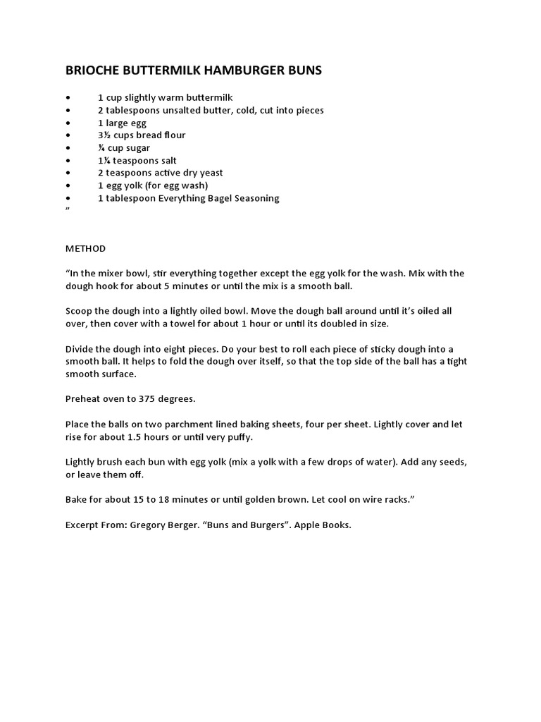 Brioche Buttermilk Hamburger Buns PDF