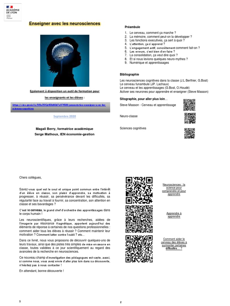 Enseigner avec les neurosciences | PDF | Mémoire | Apprentissage