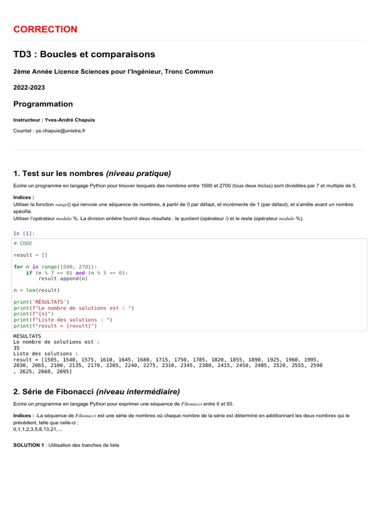 Exercices Python : Boucles et Fonctions | PDF | Structure de contrôle ...
