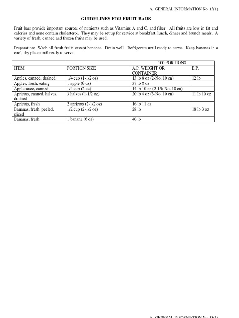 Guidelines For Fruit Bars A. General Information No. 13 PDF Fruit