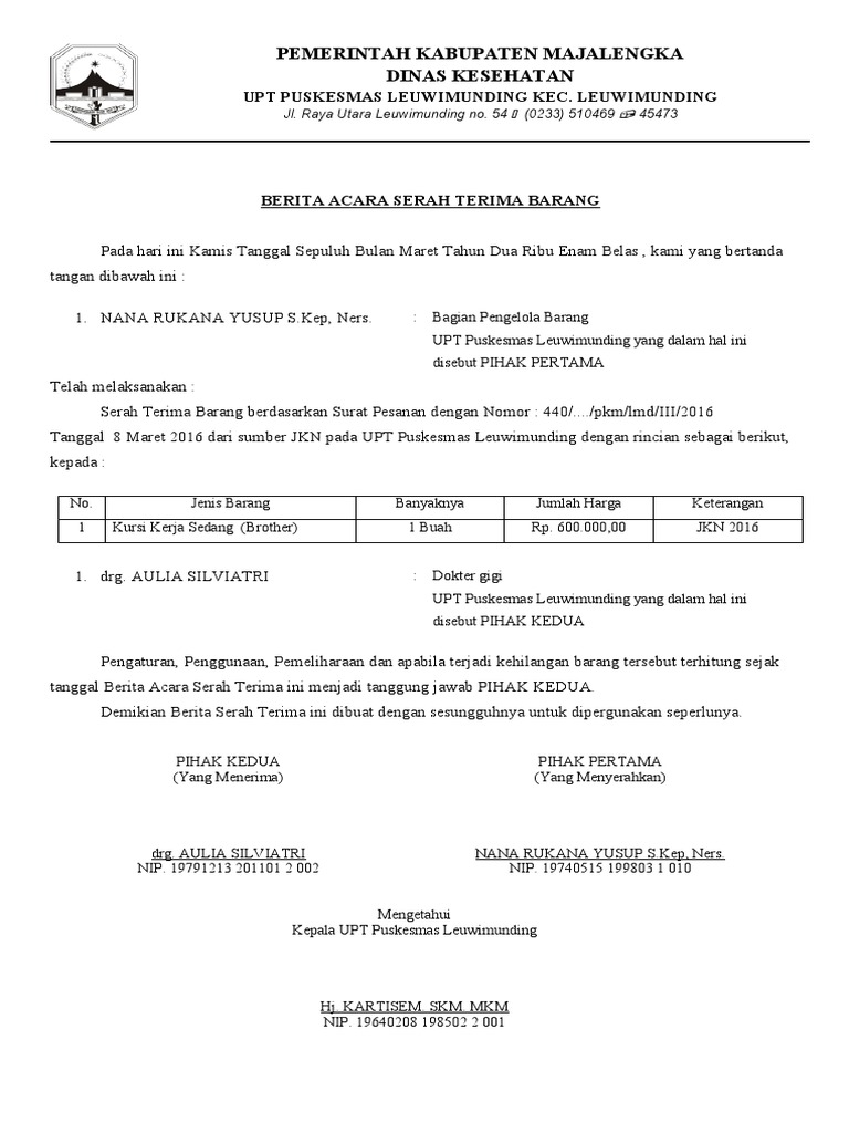 Berita Acara Serah Terima Barang | PDF