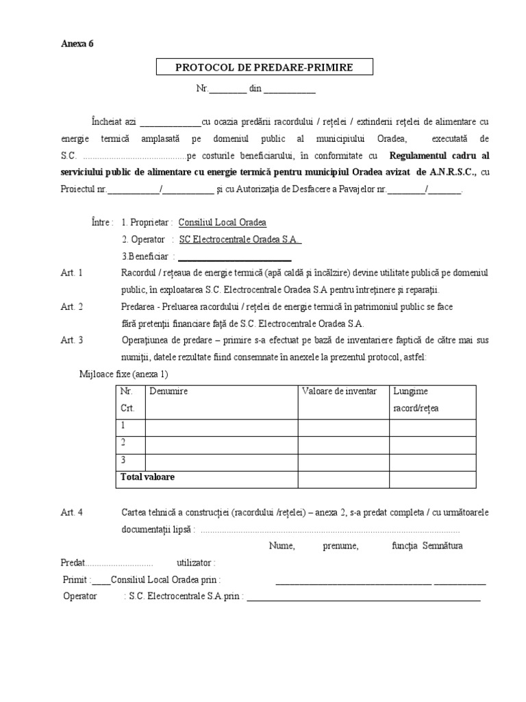 Anexa 6 Protocol Predare-Primire | PDF