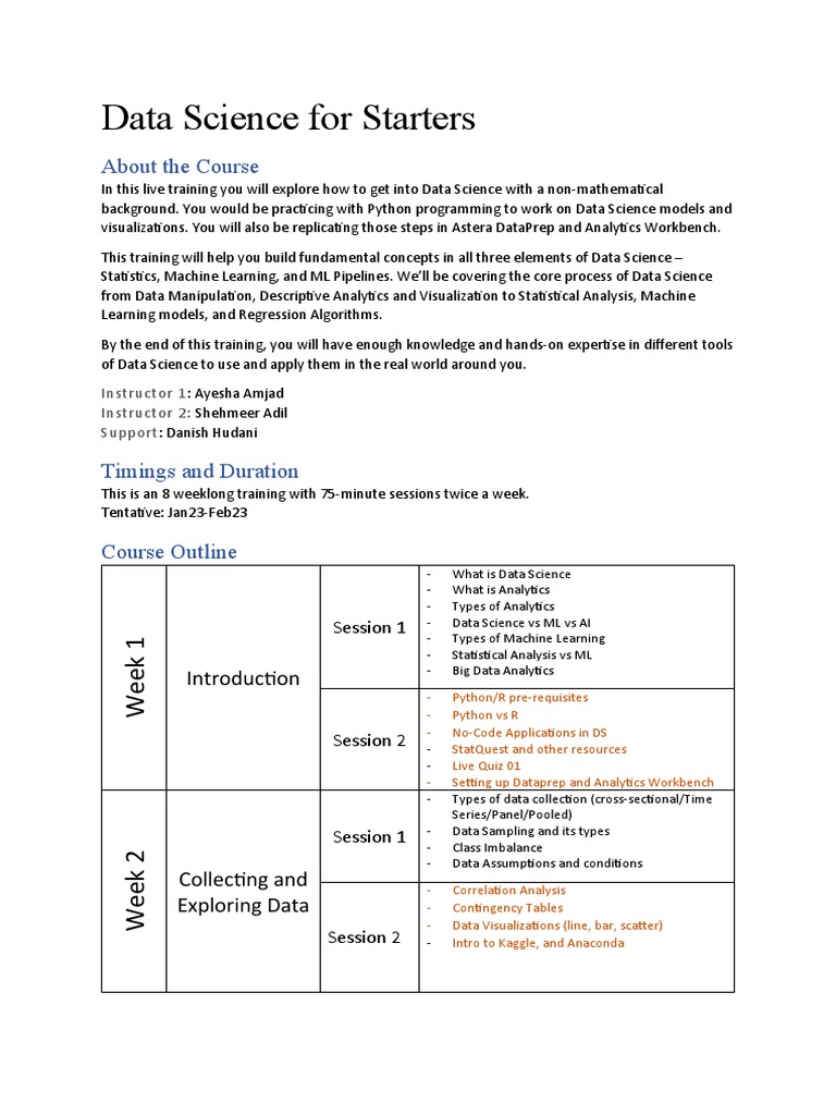 Data Science For Starters Course Outline PDF Regression Analysis