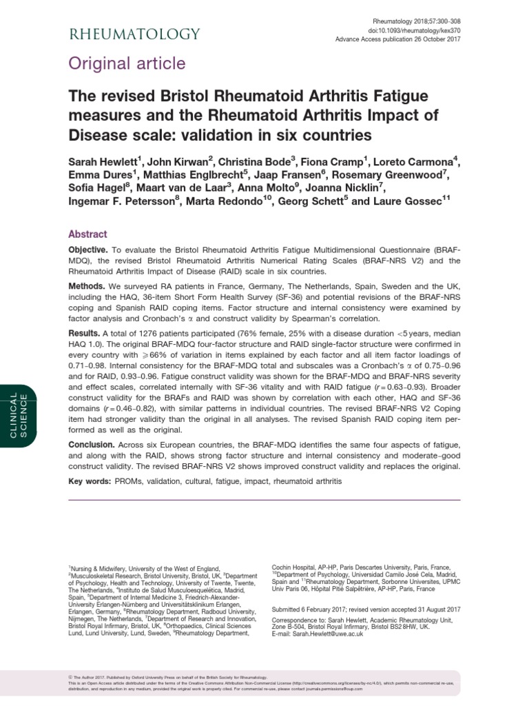 The Revised Bristol Rheumatoid Arthritis Fatigue Measures and The