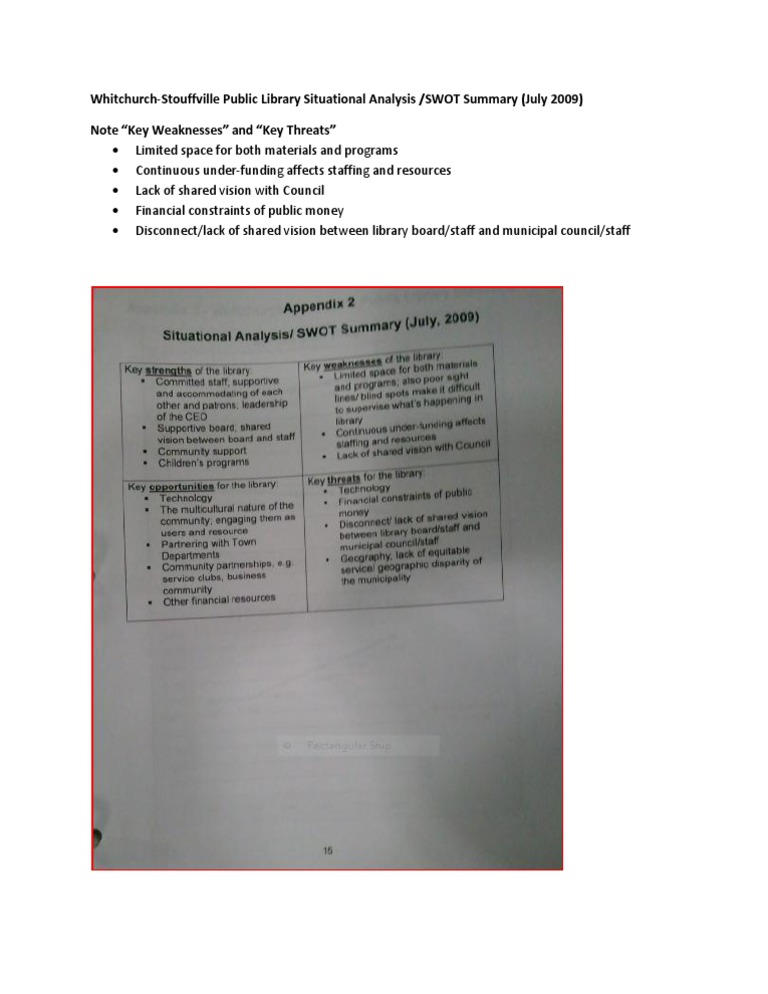 Whitchurch-Stouffville Library SWOT Analysis | PDF