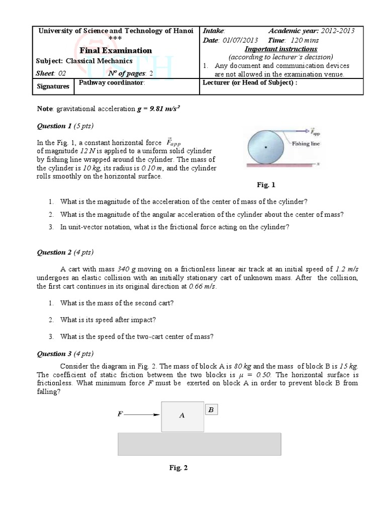 Classical Mechanics Exam Questions 2013 Pdf Orbit Rotation Around