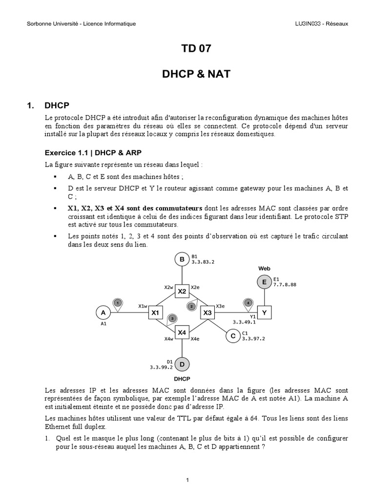 DHCP et NAT en Réseaux Informatiques | PDF | Adresse IP | Protocoles ...