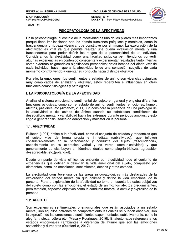 Psicopatología de la Afectividad | PDF | Ansiedad | Las emociones