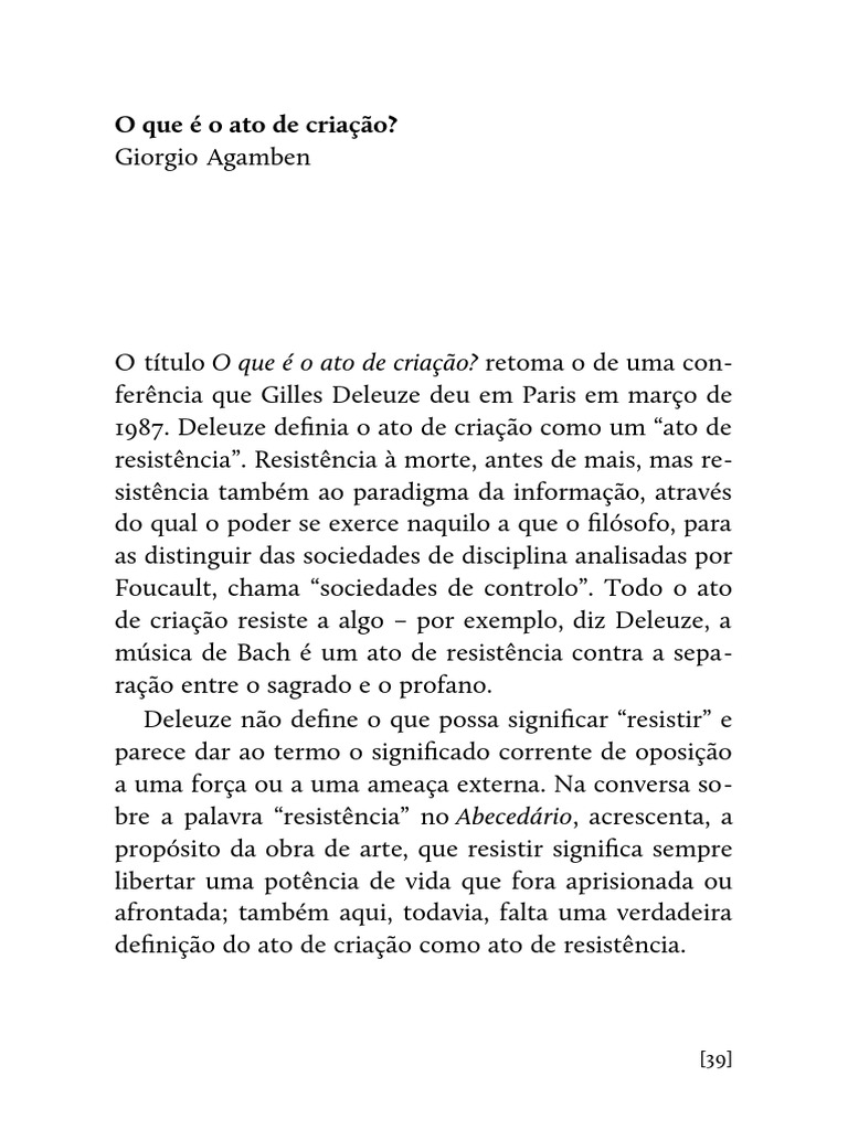 O Que É o Ato de Criação (Giorgio Agamben 2014) | PDF | Aristóteles ...