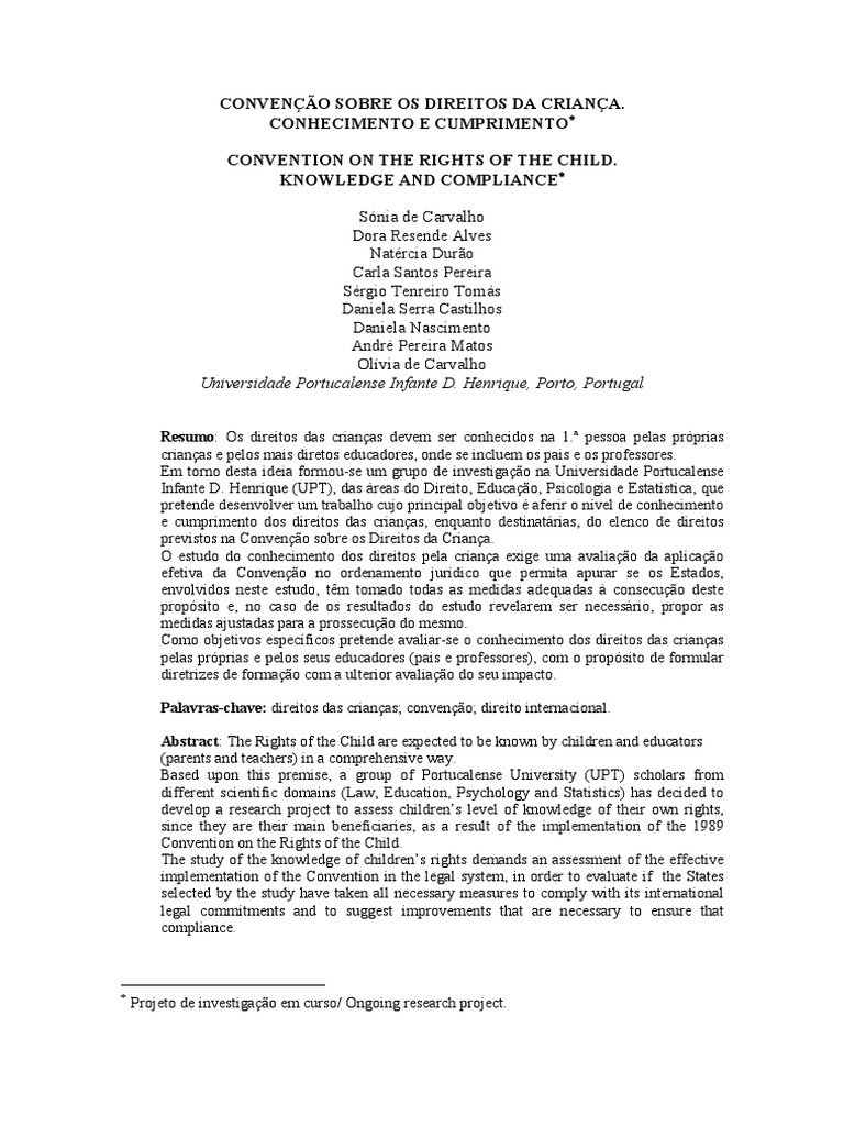 Carvalho Et Al. 2019 Convenção Sobre Os Direitos Da Criança
