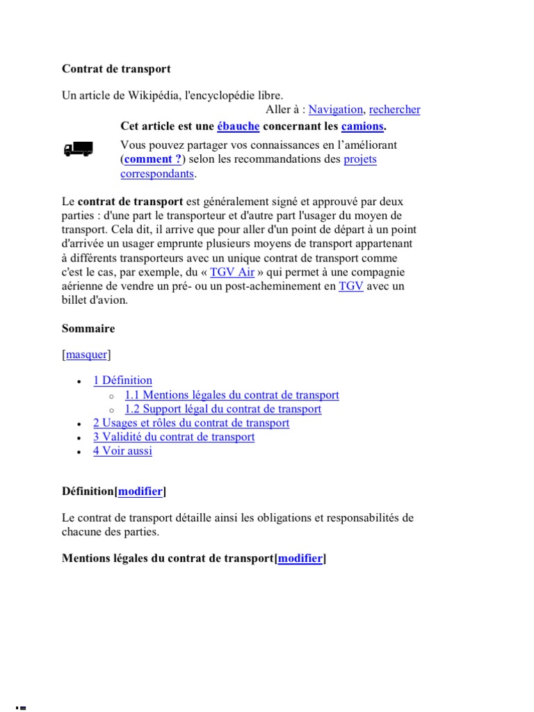 Contrat de Transport | Cargaison | Transport