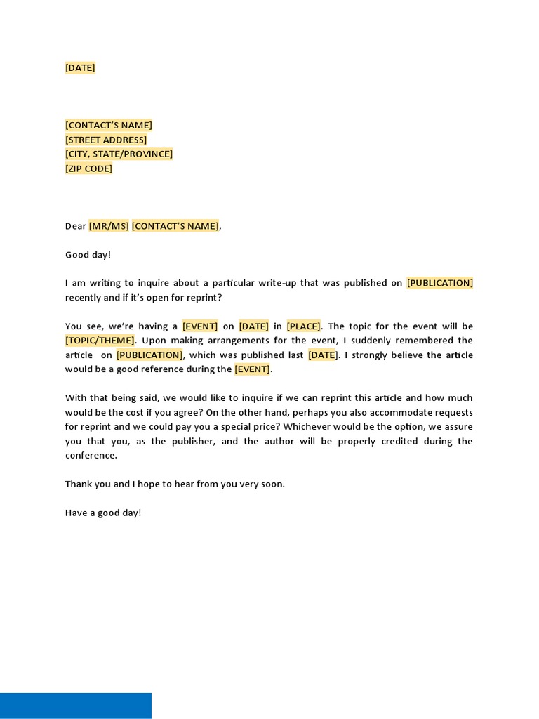 Article Reprint Request Letter | PDF