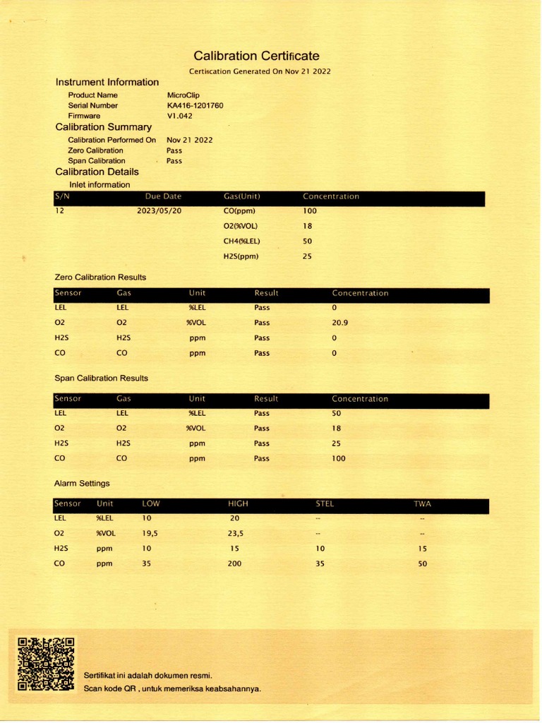 Calibration Certificate MicroClip KA4161201760 PDF