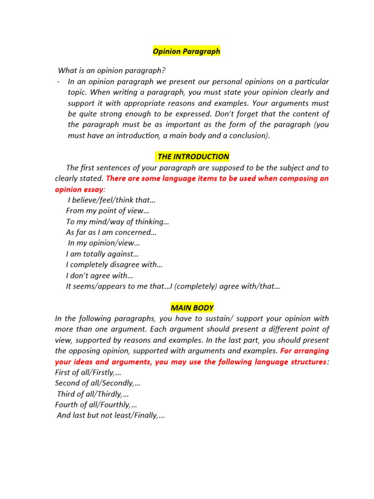 Opinion Paragraph With An Example | PDF