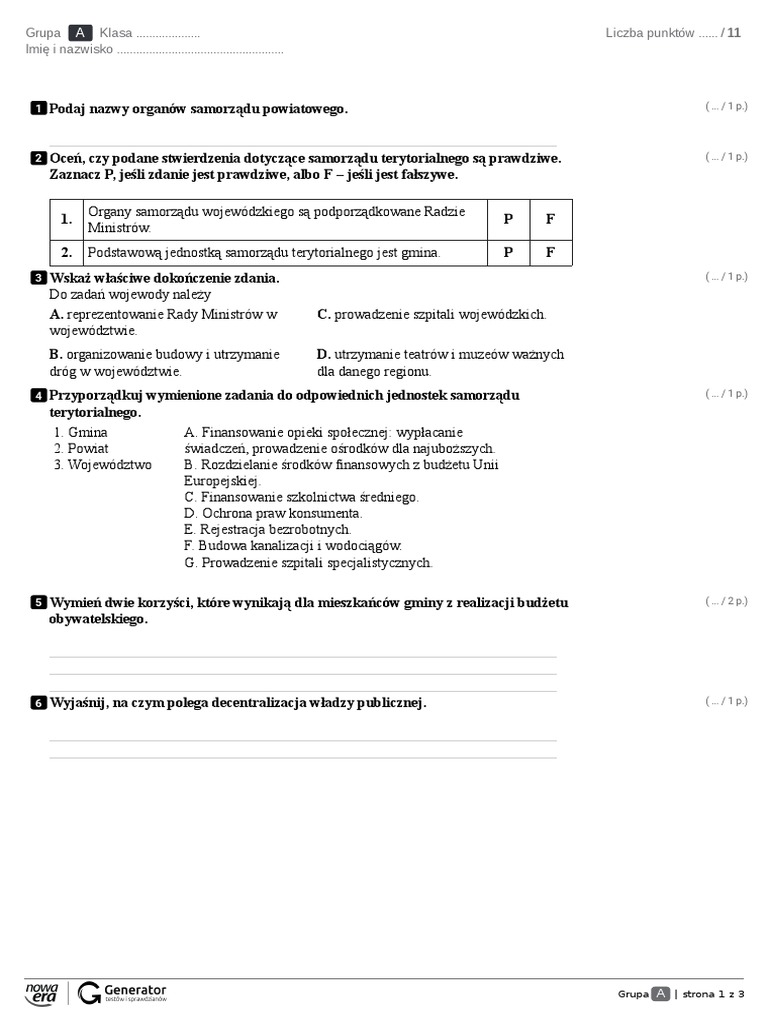 Test Klasa 8 Polski Wos Test Kl. Viii | PDF