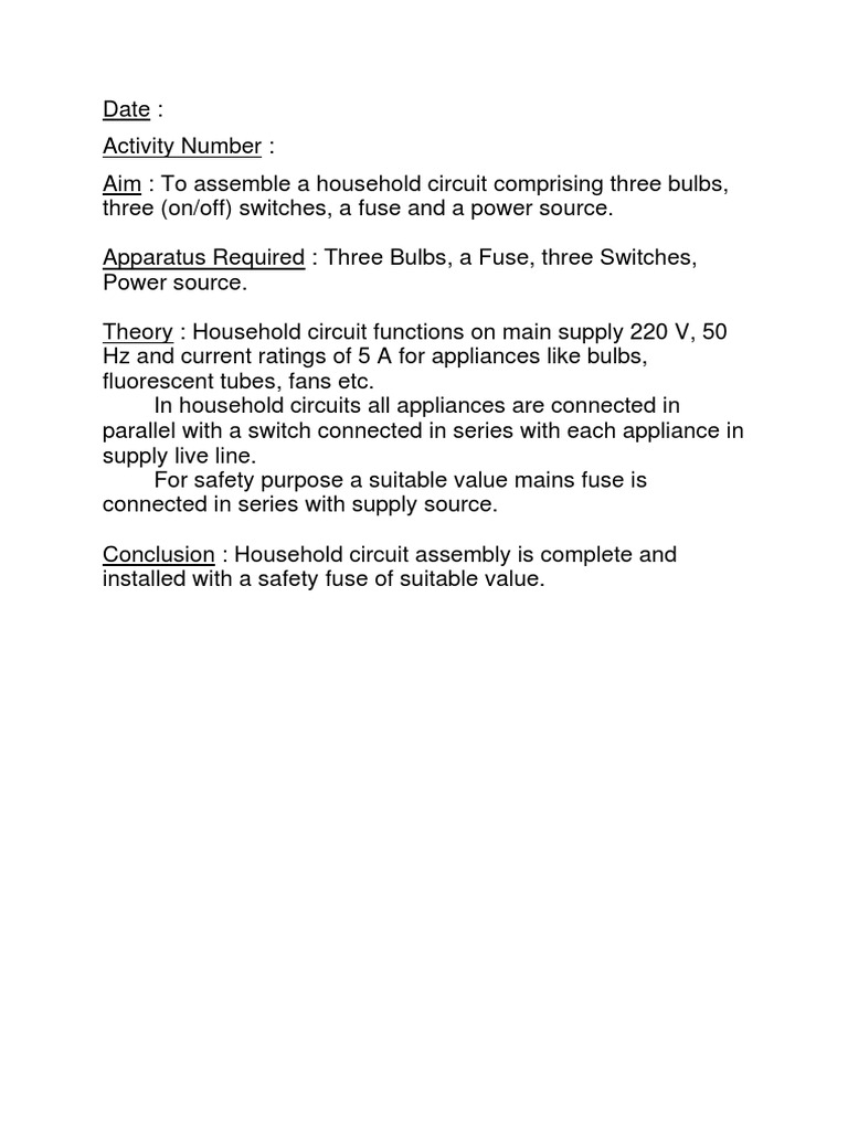 Household Circuit Activity Pdf